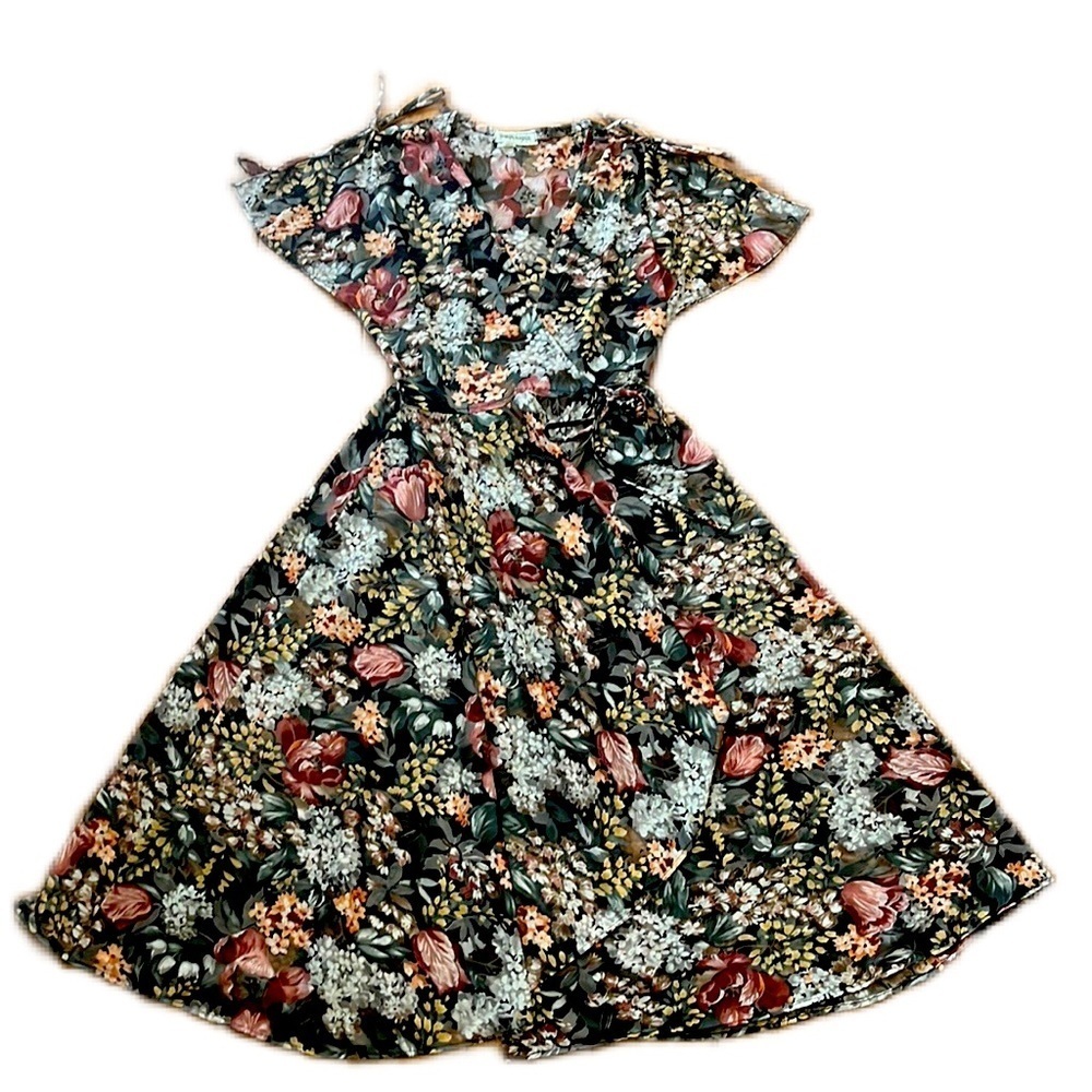 Vintage Joseph Magnin Faux Wrap Floral Sheer Maxi Dress